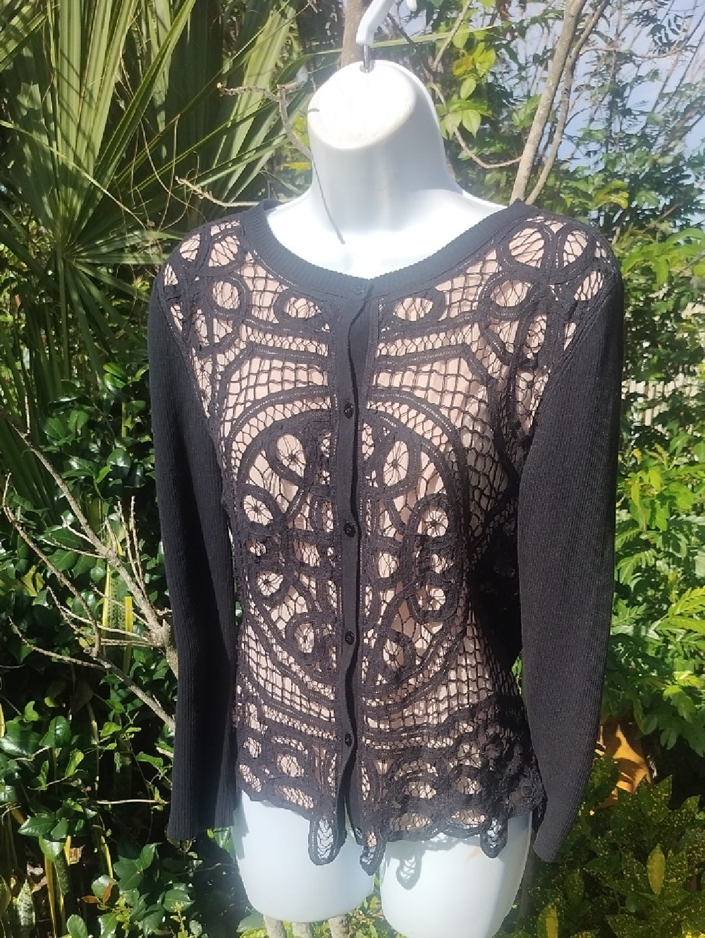 Moschino Black Lace Front Button Cardigan
